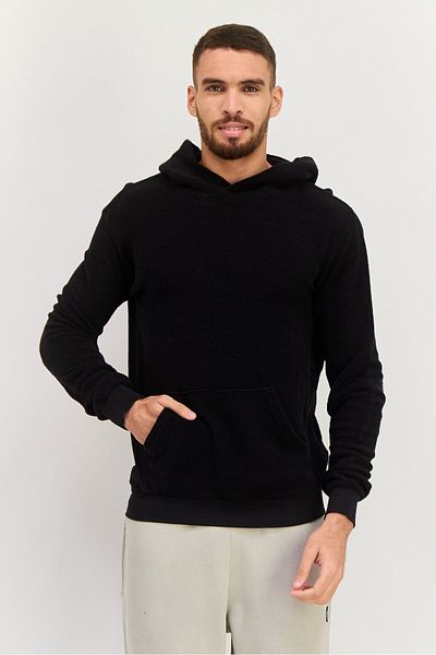 Original Paperbacks Men Textured Long Sleeves Hooded Sweater, Black