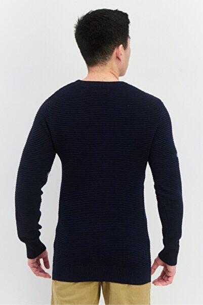 French Connection Men Crew Neck Long Sleeve Textured Sweaters, Navy Blue