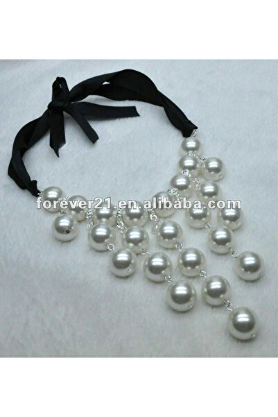 MODAMAYS White Color Pearl Satin Model Women's Necklace B2332M
