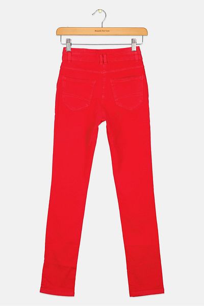 TAPE A L'OEIL Kids Girl Skinny Fit Embroidered Jeans, Red