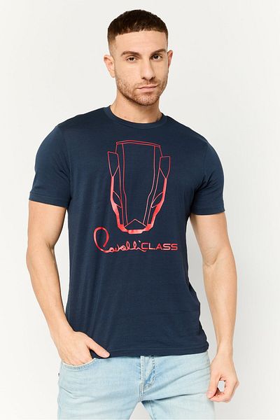 Cavalli Class Men Crew Neck Short Sleeve Graphic Print T-shirt, Navy