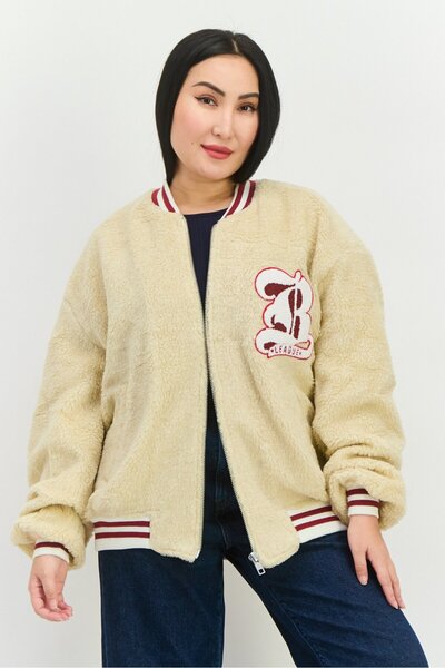 Asos Design جاكيت بومبر شيربا نسائي قصة فضفاضة ، بيج