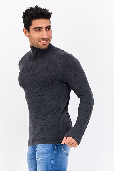 Perry Ellis Men Mock Neck Long Sleeves Knitted Sweater, Dark Charcoal