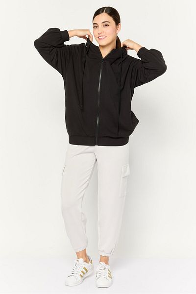 Tribe of 6 Women Hooded Brand Logo Long Sleeve Sweatshirt, Black