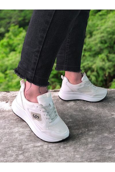 Weynes Pantofi sport casual de damă, alb, cu talpă înaltă, argintiu, WSB4008