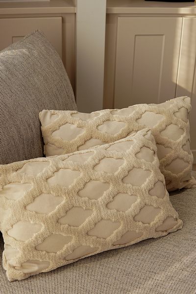 Pilloveland Set de 2 dreptunghiulare husă de pernă „cu două fețe” brodate cu pumn 50*30 cm - zăbrele