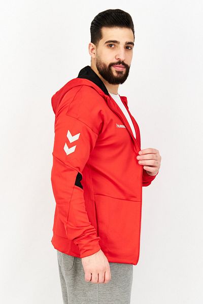 hummel Men Hooded Brand Logo Long Sleeves Sweatshirt, Red