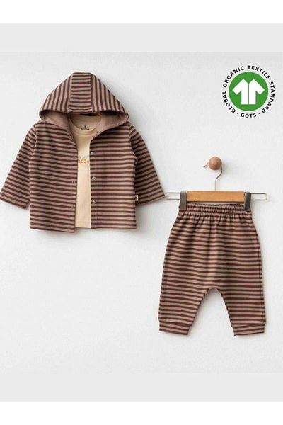 Zekids Baby Boy Striped Organic 3-Piece Tracksuit Set