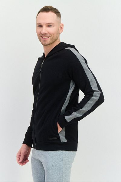 Civil Society Men Hooded Textured Long Sleeves Sweatshirt, Black