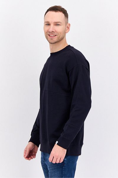 GAS Men Crew Neck Plain Long Sleeves Sweatshirt, Navy