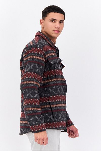 Civil Society Men Graphic Print Jacket Shirt, Charcoal Combo