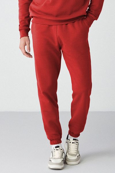 ruNadeS Red Men's Elastic Leg Relaxed Fit Premium Fabric Sweatpants