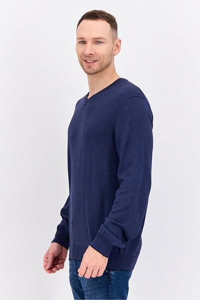 Perry Ellis Men V Neck Textured Long Sleeves Sweatshirt, Navy