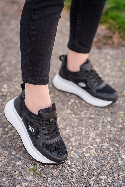 Weynes Women's Black White High Sole Silvery Stone Casual Sports Shoes Wsb4008