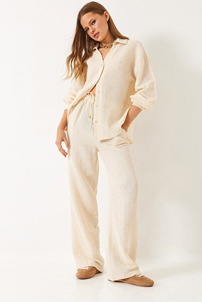 Bianco Lucci Női túlméretes ing zsebbel Palazzo aranyozott muszlin alsó-felső szett 80152 60271078