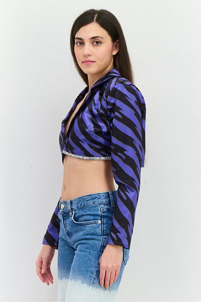 I Saw It First Women Regular Fit Absract Print Cropped Blazer, Black