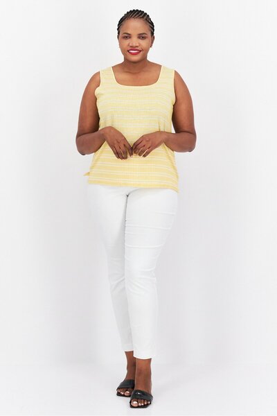 Kasper Women Plus Size Square Neck Sleeveless Striped Tank Top, Yellow