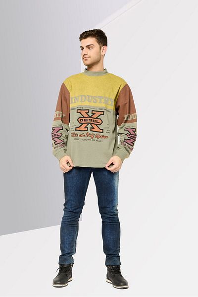 Diesel Men Crew Neck Graphic Print Long Sleeves Sweatshirt, Olive