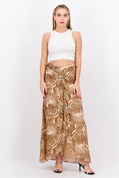 Scotch & Soda Women Allover Print Maxi Skirt, Beige/Brown Combo