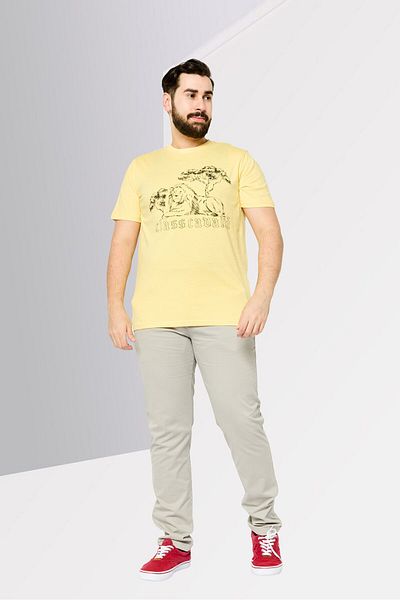 Cavalli Class Men Crew Neck Short Sleeve Graphic Print T-shirts, Yellow/black