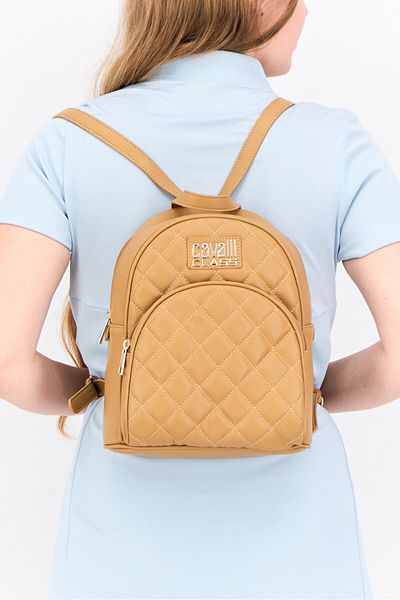 Cavalli Class Women Quilted Backpack 30 H x 22 L x 14 W cm, Dark Tan