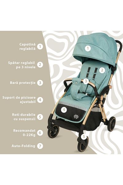 OEM Appekids Upp Ultracompact Sports Stroller, Automatic Folding, From Birth to 22kg - River Green