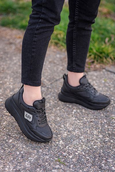 Weynes Women's Black High Sole Silvery Stone Casual Sneakers Wsb4008