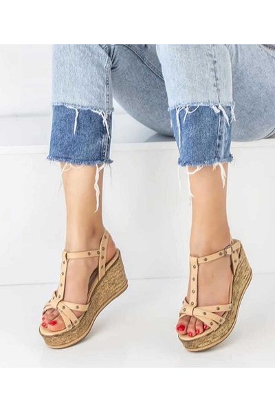 AYDOĞDU by ünal Nude Studded Wedge Heel Sandals - 18601