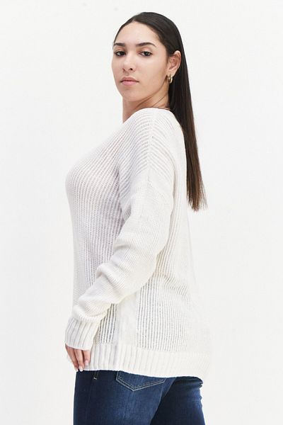 Esprit Women V-neck Textured Sweater, White
