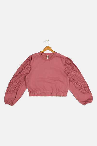 TAPE A L'OEIL Kids Girl Long Sleeves Embroidered Sweatshirt, Dusty Pink
