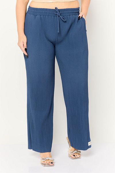 The Giving Movement Women Ribbed Wide Leg Pants, Navy