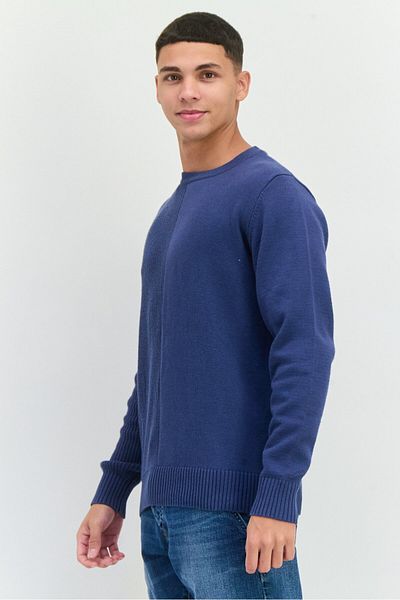 GAS Men Crew Neck Textured Long Sleeves Sweatshirt, Navy