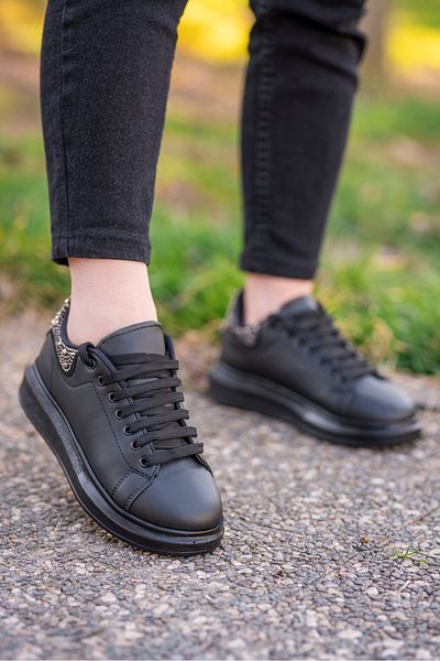 Weynes Pantofi sport casual de damă, negri, cu talpă plată, cu pietre la spate WSB4010