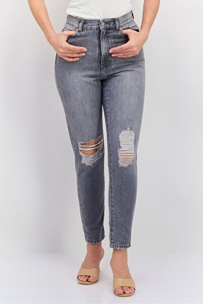 Dr.Denim Women Regular Fit High Waist Rip Denim, Grey
