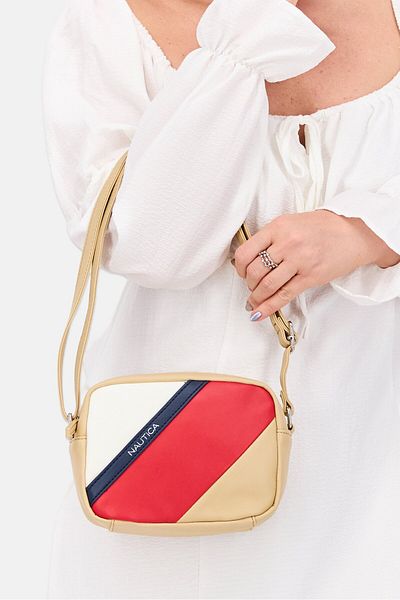 Nautica Women Brand Logo Cross Body Bag 15 H x 19 L x 6 W cm, Beige Combo