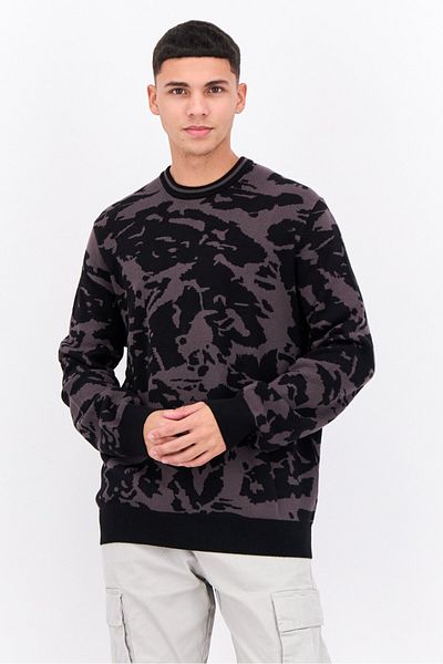 Perry Ellis Men Crew Neck Knitted Long Sleeves Sweater, Black
