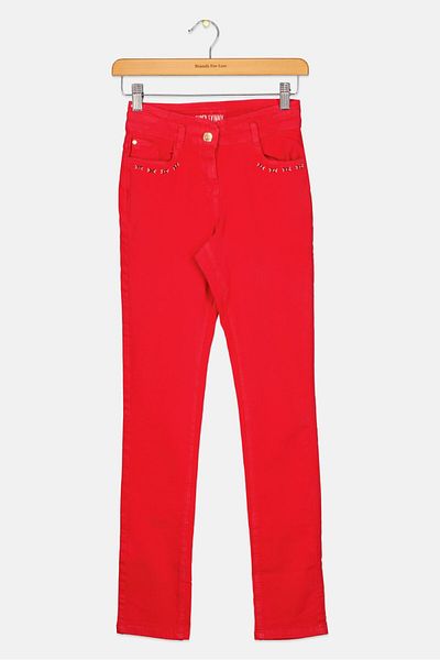 TAPE A L'OEIL Kids Girl Skinny Fit Embroidered Jeans, Red