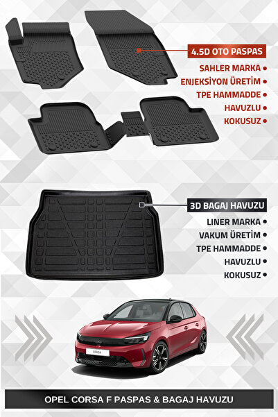 Sahler Opel Corsa F 2020+ Uyumlu 4.5D Premium Havuzlu Oto Paspas ve Liner Mar...