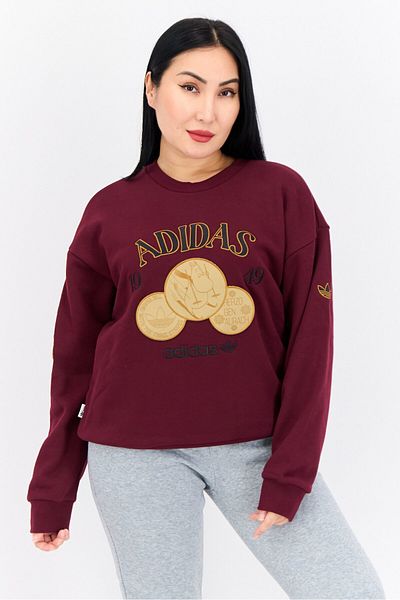 adidas Women Sportswear Fit Long Sleeve Outdoor Sweatshirt, Maroon