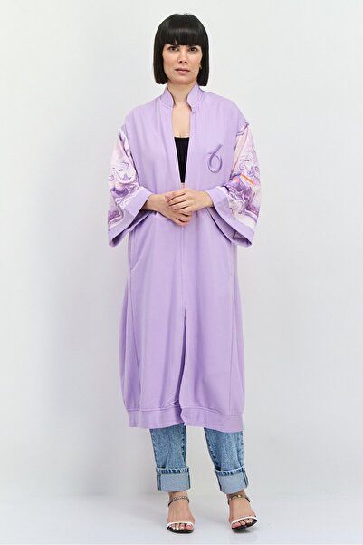 Tribe of 6 Women Embroidered Logo Cardigan, Purple