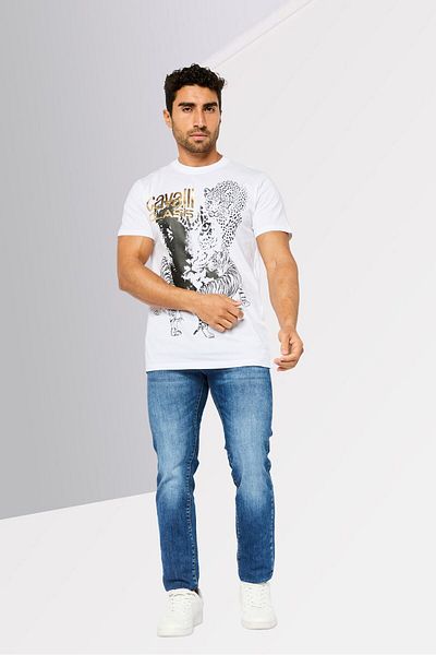 Cavalli Class Men Crew Neck Short Sleeves Brand Logo T-shirt, White