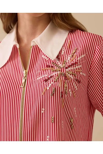 SEÇİL Red 44 Size Shirt - Collar Stone Zippered Tunic