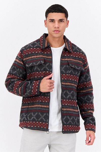 Civil Society Men Graphic Print Jacket Shirt, Charcoal Combo