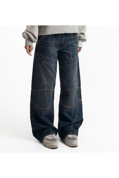 september island Navy Blue Color Asymmetrical Boyfriend Jeans
