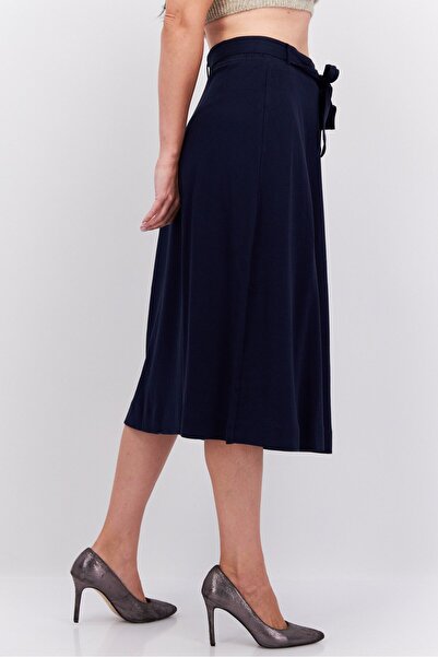 Esprit Women Solid Belted Midi Skirts, Navy Blue