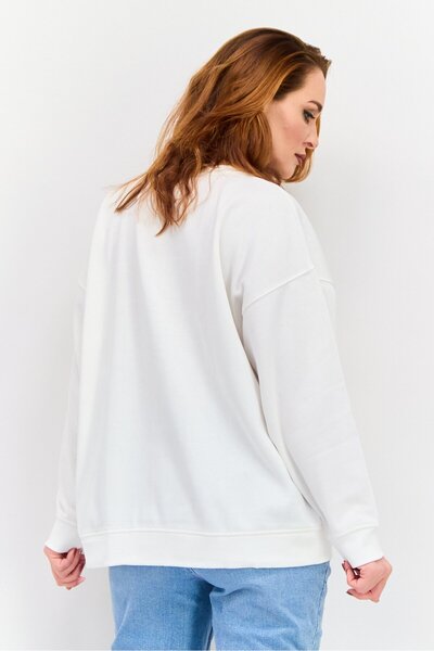 Roxy Women Crew Neck Long Sleeve Graphic Sweatshirt, Off White