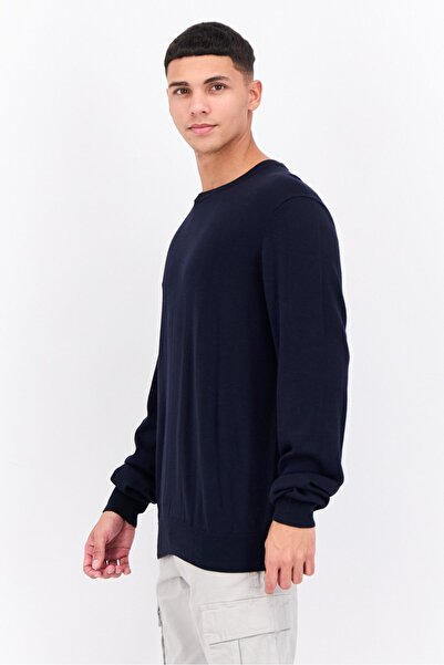 Perry Ellis Men Crew Neck Textured Long Sleeves Sweatshirt, Navy