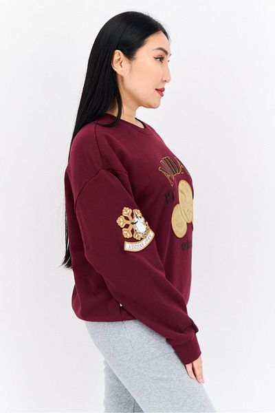adidas Women Sportswear Fit Long Sleeve Outdoor Sweatshirt, Maroon