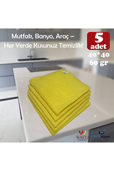 Waltz Premium Mikrofiber Temizlik Bezi 5’lü Set SARI – 40x40 cm | Ultra Yumuş...