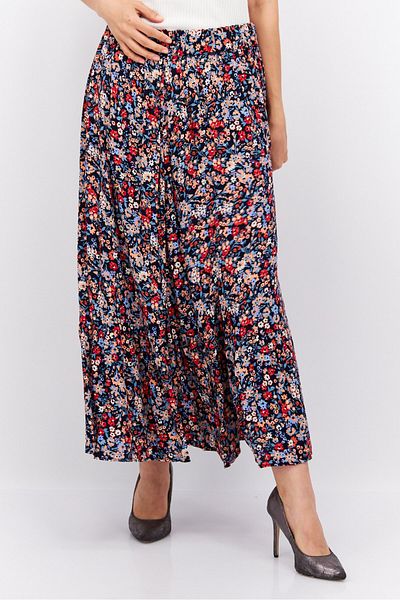 Esprit Women All Over Print Maxi Skirt, Navy Blue